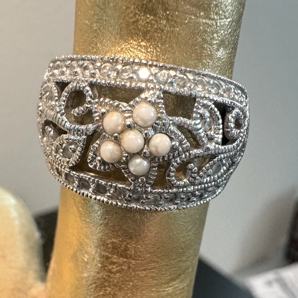 ESTATE SALE - 725 silver filigree with pearls and pave CZ’s
